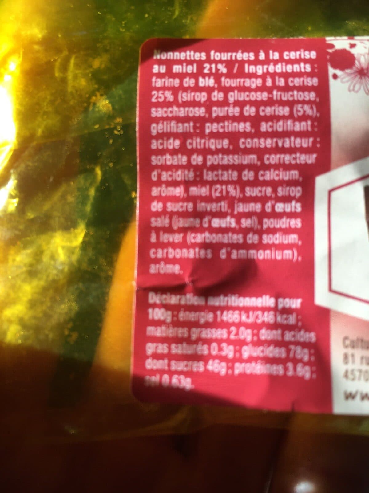 Open Food Facts Nonnettes au miel et à la cerise packshot