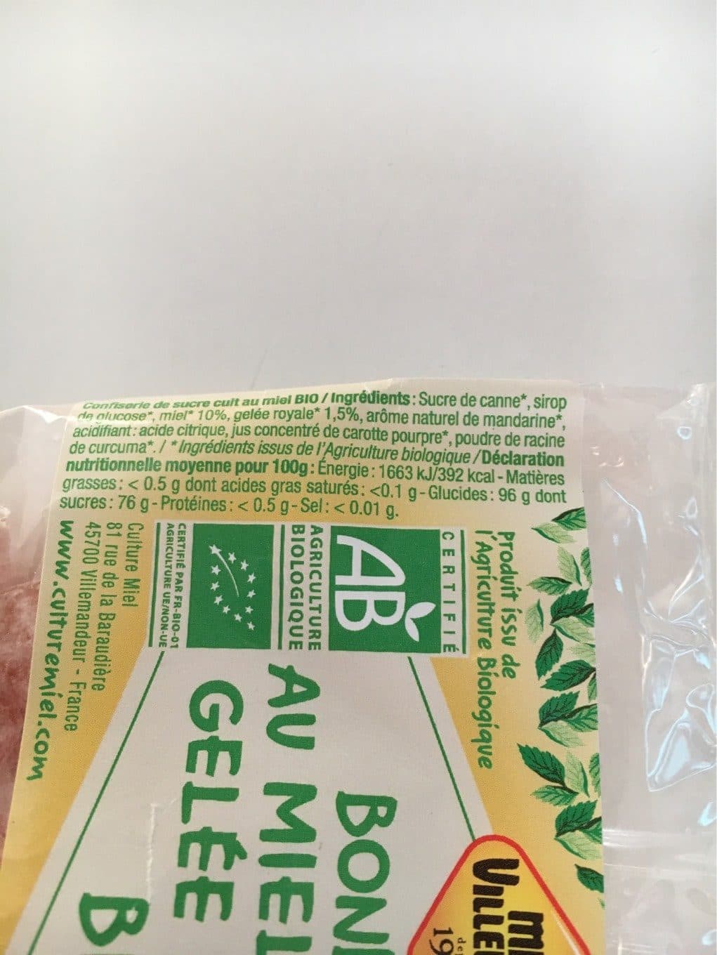 Miels Villeneuve Bonbons au miel et à la gelée royale bio packshot