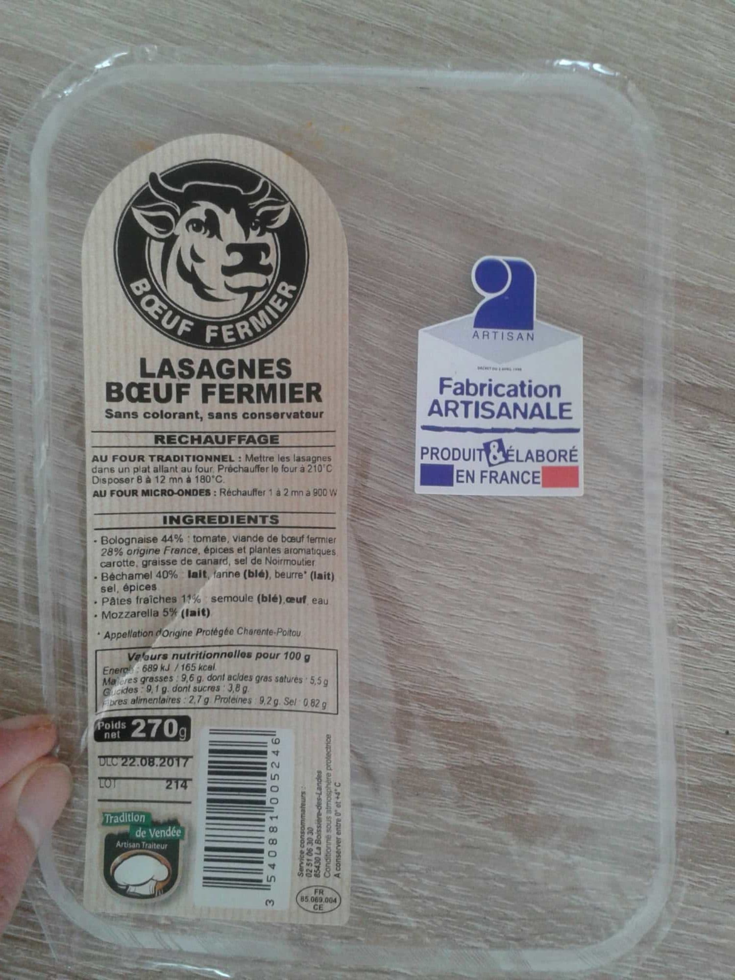Tradition de Vendée Lasagnes Bœuf Fermier packshot