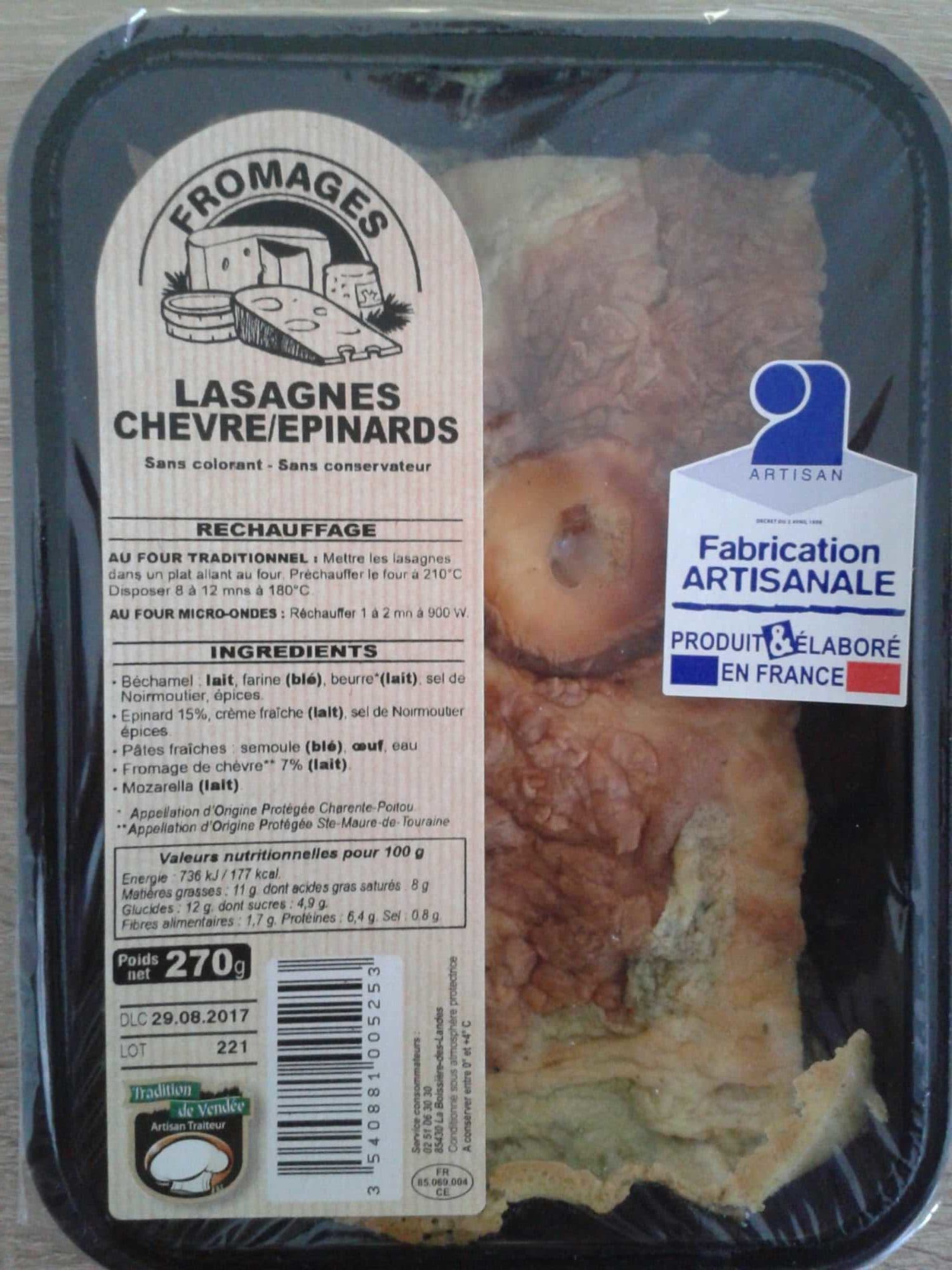 Tradition de Vendée Lasagnes Chèvre/Épinards packshot