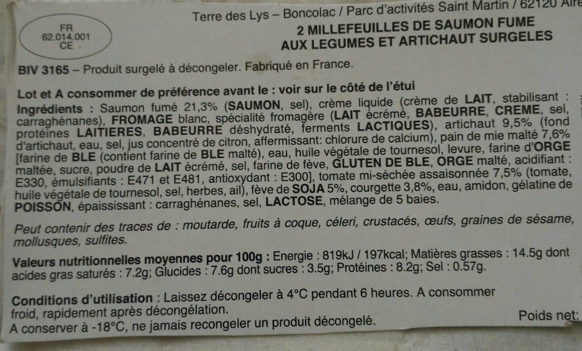Open Food Facts Millefeuilles de saumon fumé aux légumes et artichaut surgelés packshot