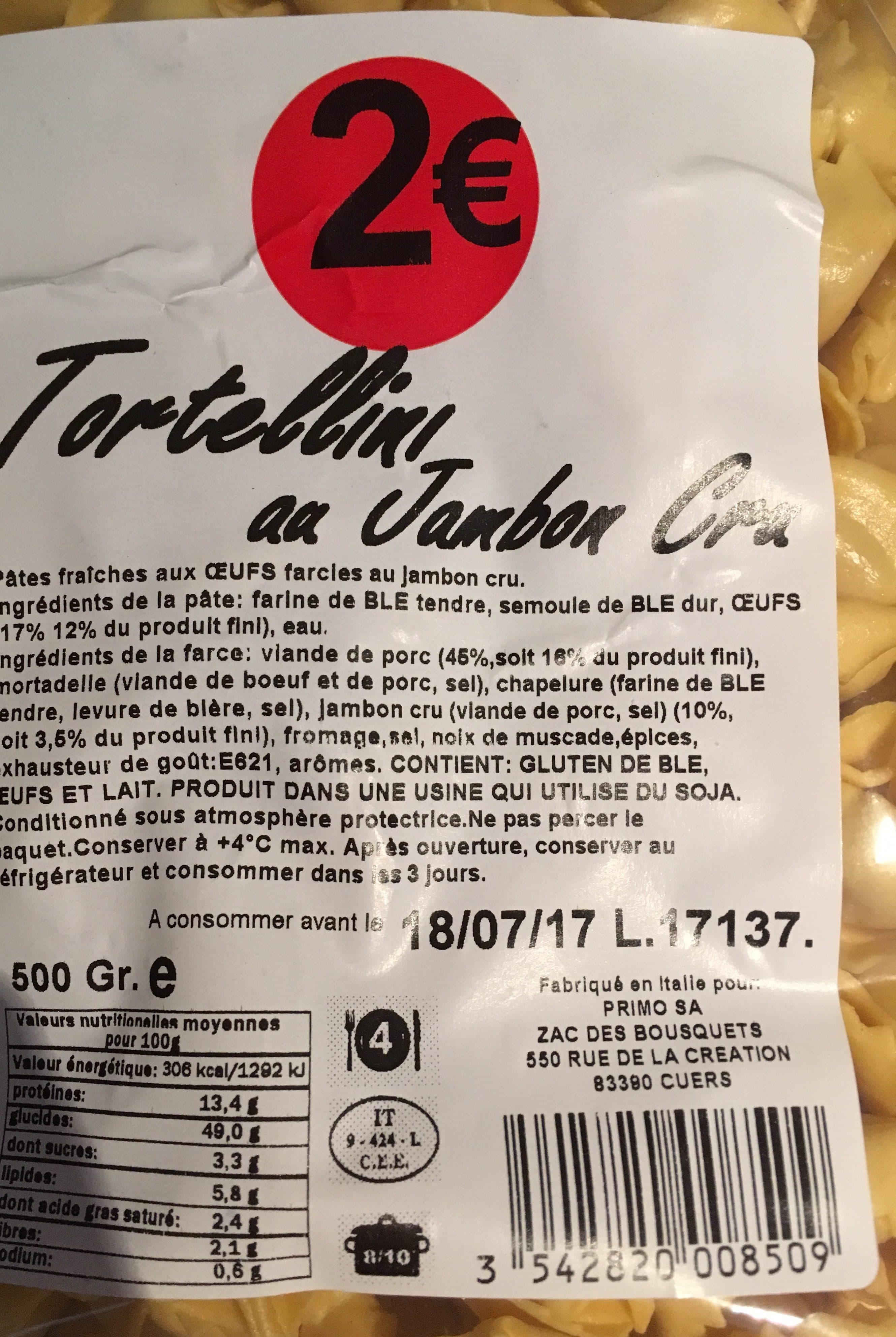 U Pâtes fraîches tortelloni au jambon cru packshot