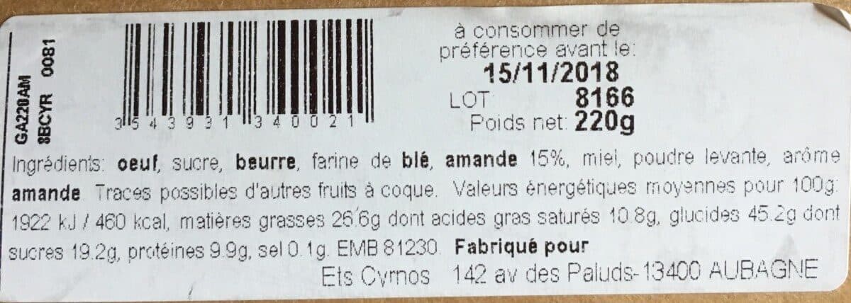 Open Food Facts Gâteau aux amandes packshot