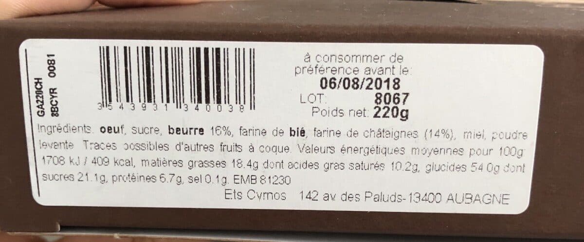 Open Food Facts Gâteau aux Chataignes packshot
