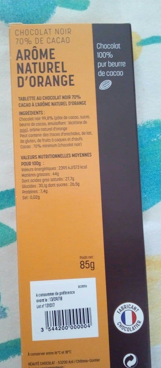 Open Food Facts Chocolat noir arôme naturel orange packshot