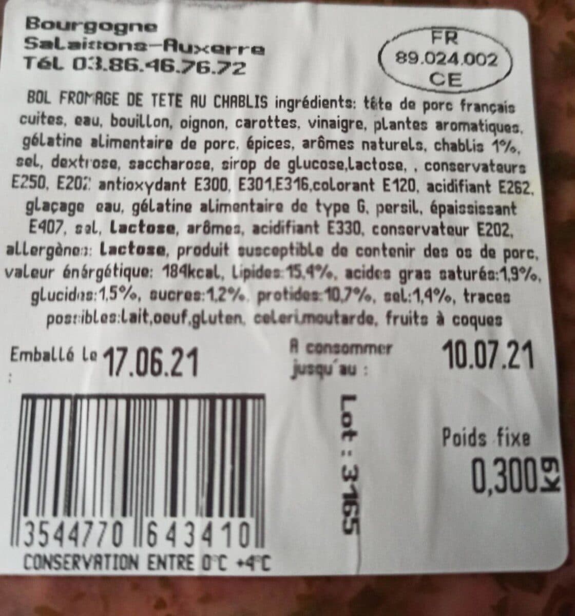 Open Food Facts Fromage De Tête Bourgogne, Chablis 300g packshot