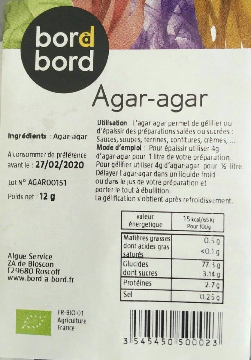 Open Food Facts Agar-agar Bio 6X2G Bord à Bord packshot