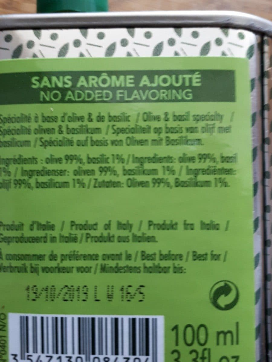 Olivier & Co Huile olive et basilic frais packshot