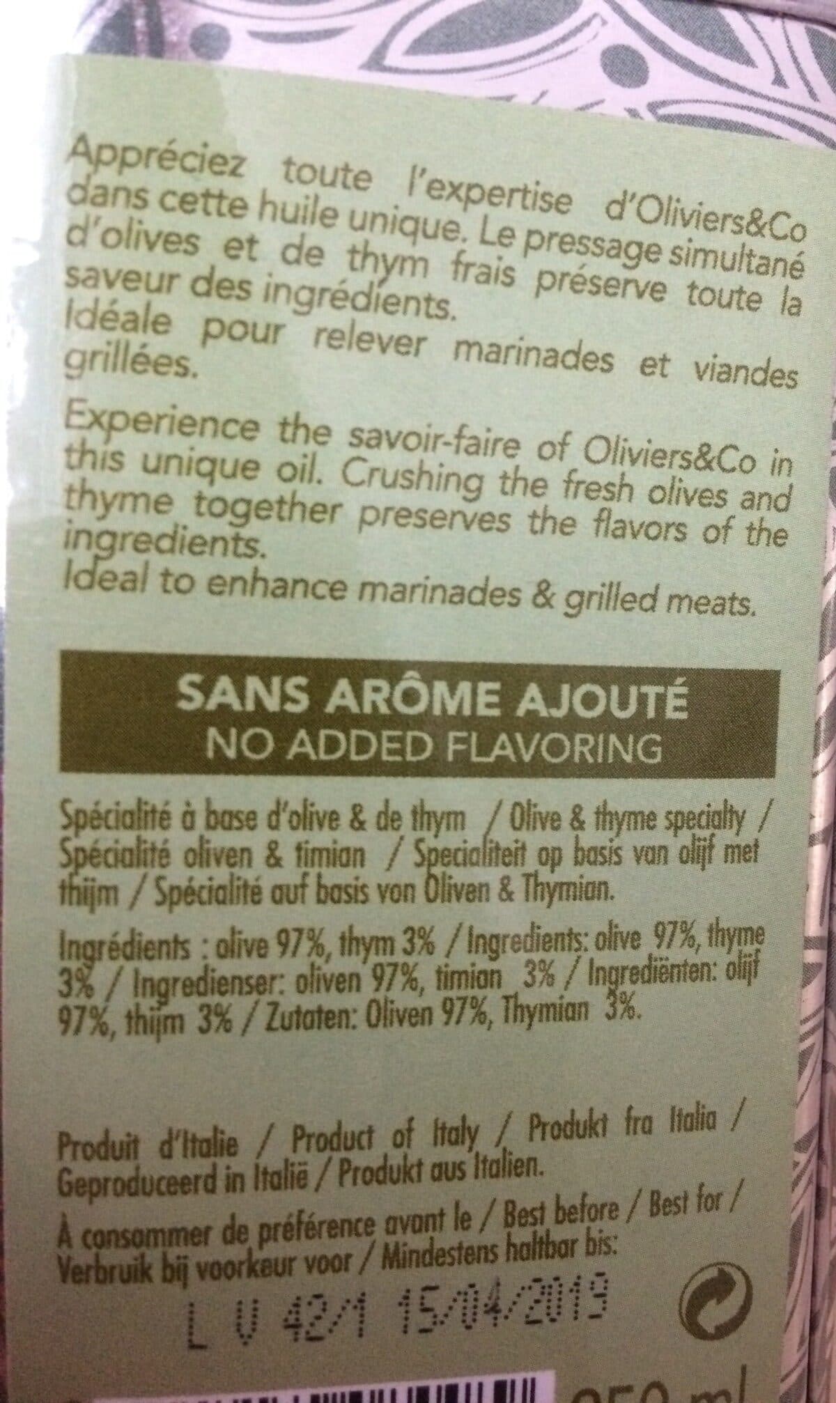 Olivier & Co Huile d'olive & Thym frais packshot