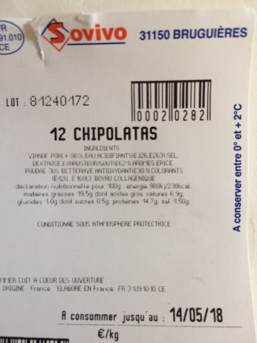 Open Food Facts 12 chipolatas packshot