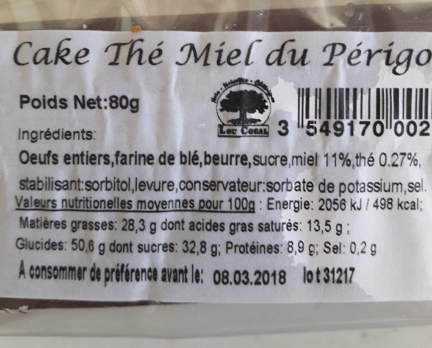 Open Food Facts Cake thé & miel du périgard packshot