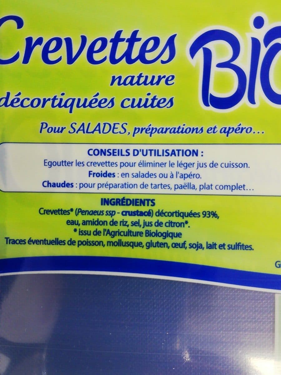 L'Assiette Bleue Crevettes nature BIO décortiquées cuites packshot