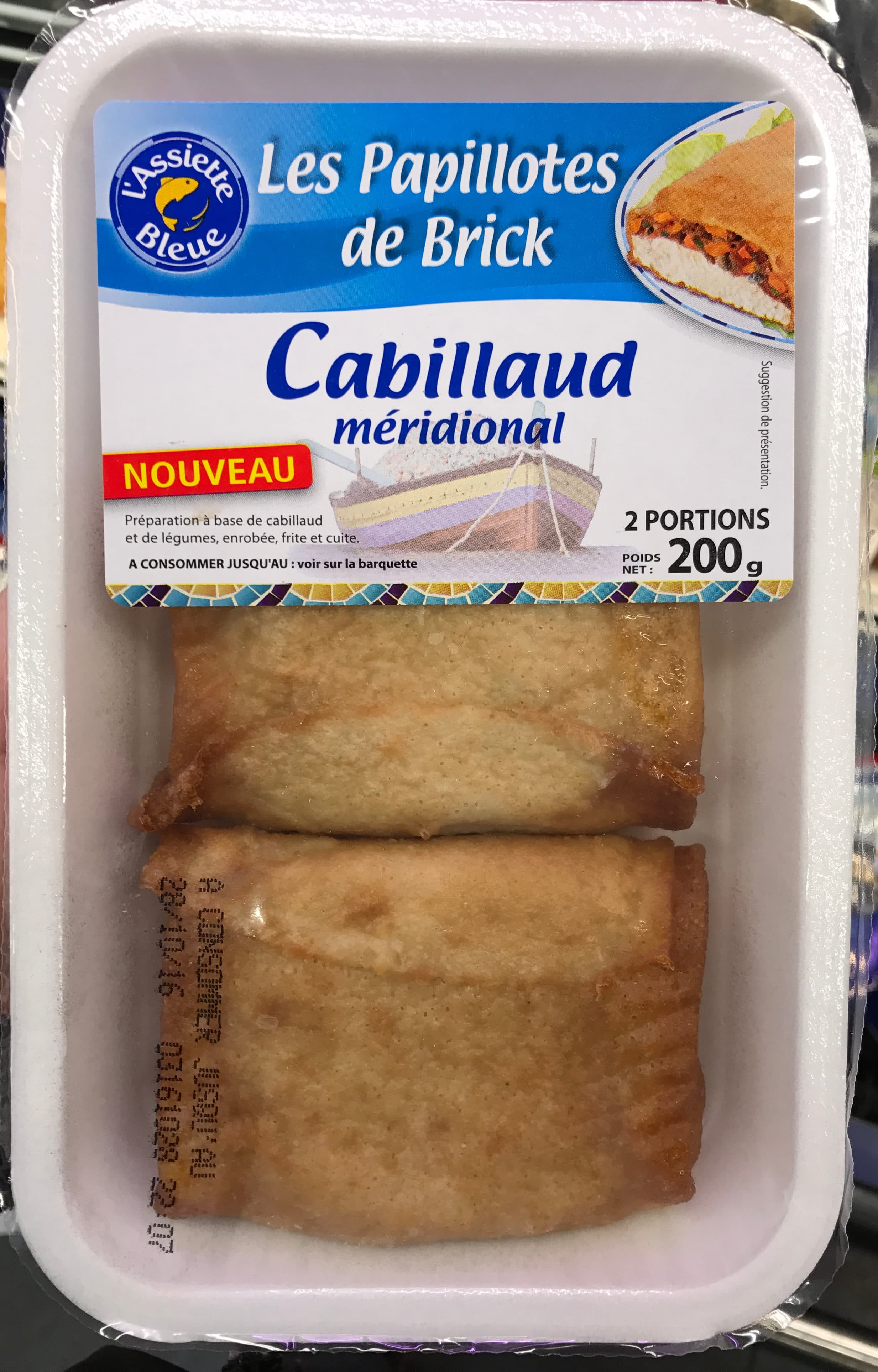 L'assiette bleue Les Papillotes de Brick Cabillaud méridional packshot