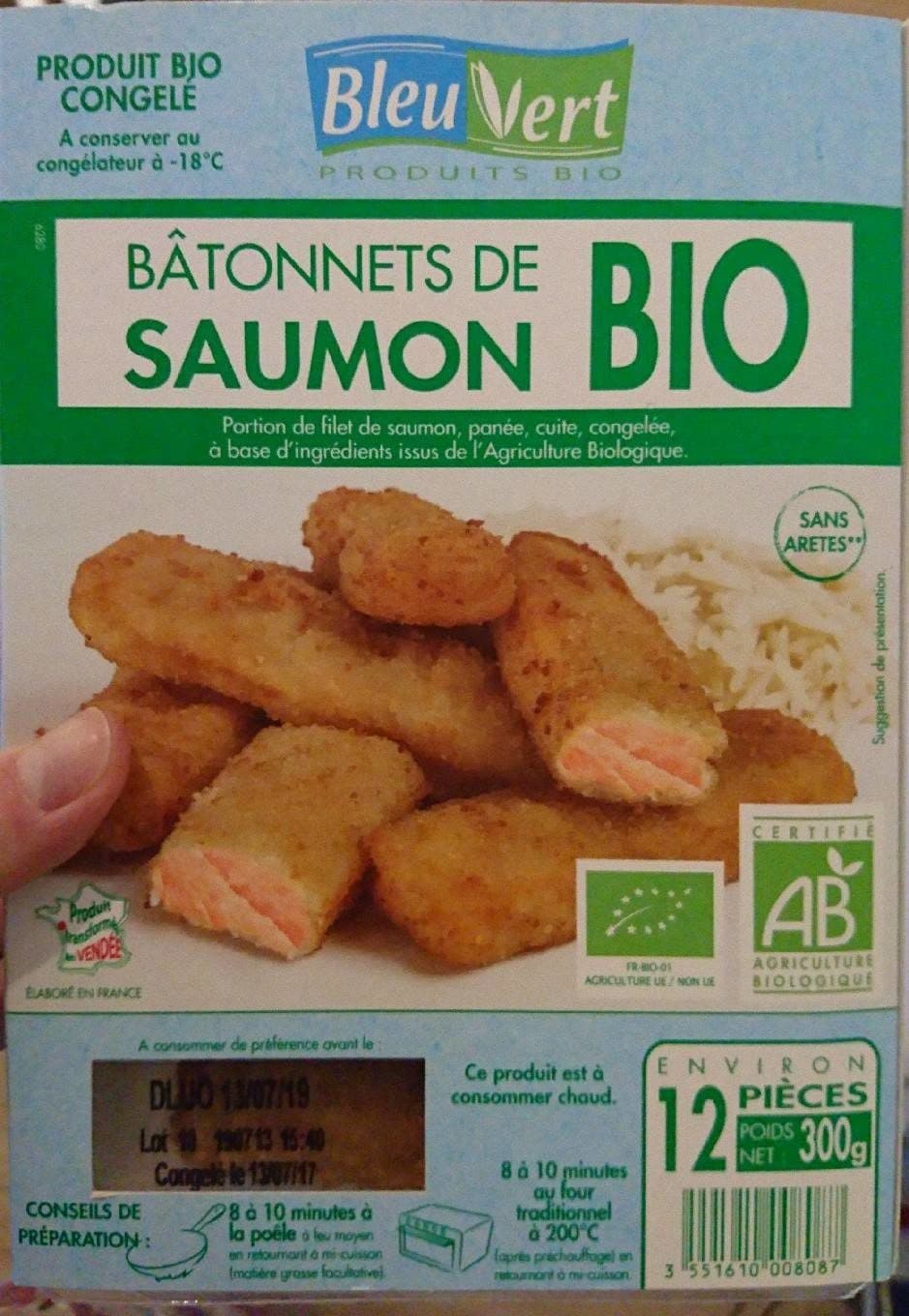 BleuVert Batonnets De Saumon Bio Panes X12 packshot