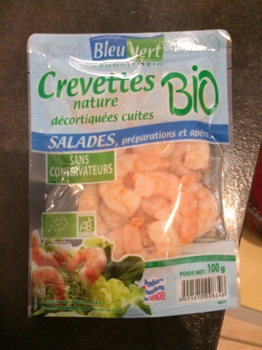 Bleu Vert Crevette Bio nature décortiquées cuites packshot