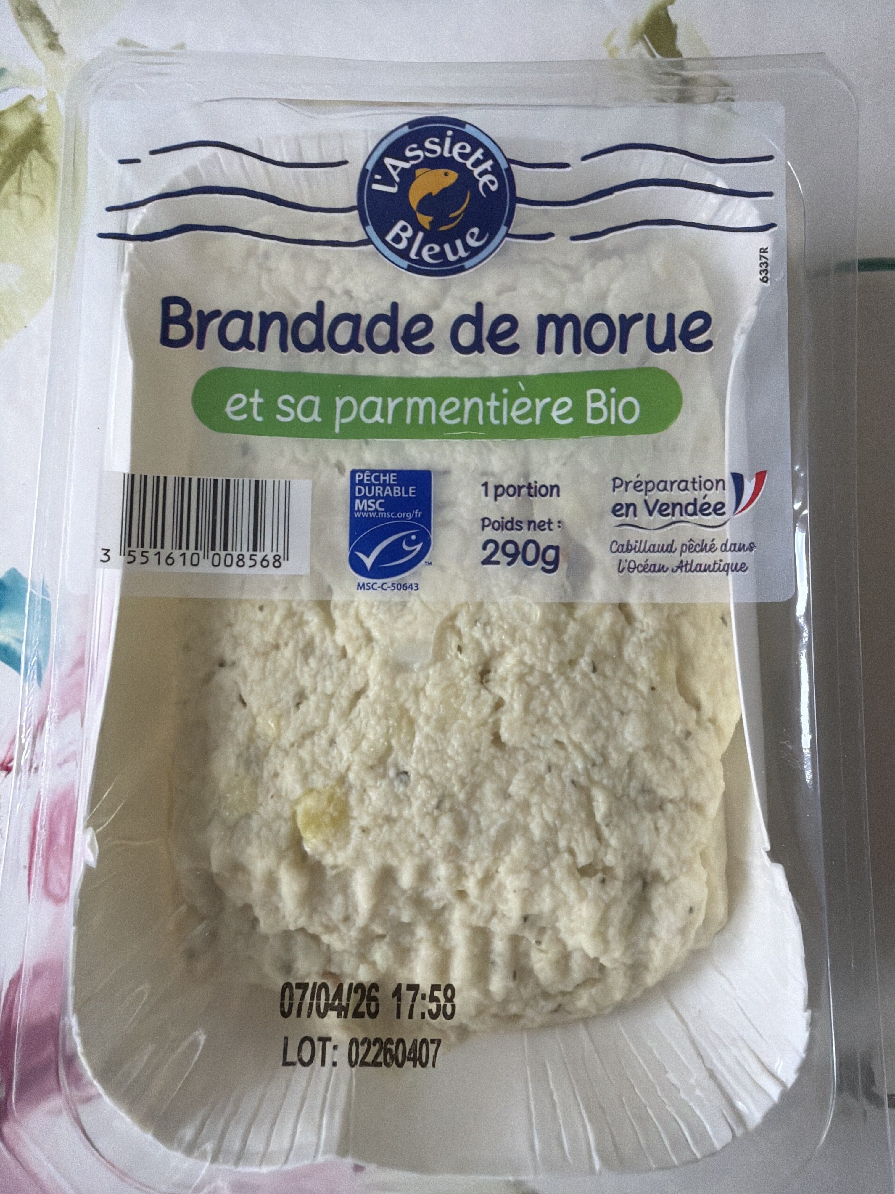 L'Assiette Bleue Brandade de Morue parmentière et sa purée bio packshot