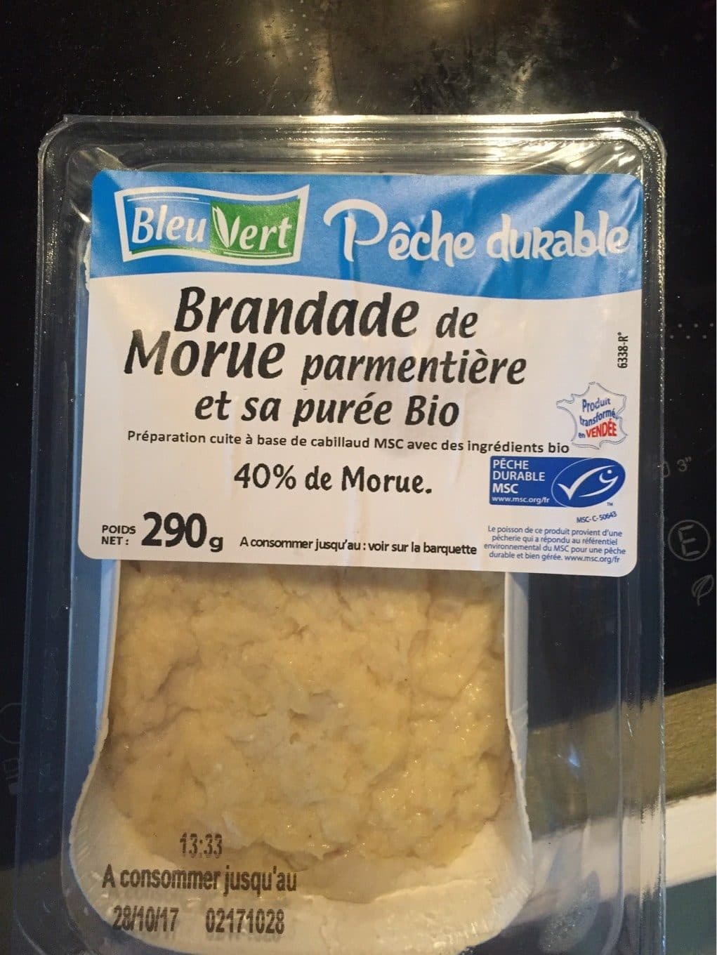 Bleu Vert Brandade de Morue parmentière et sa purée bio packshot