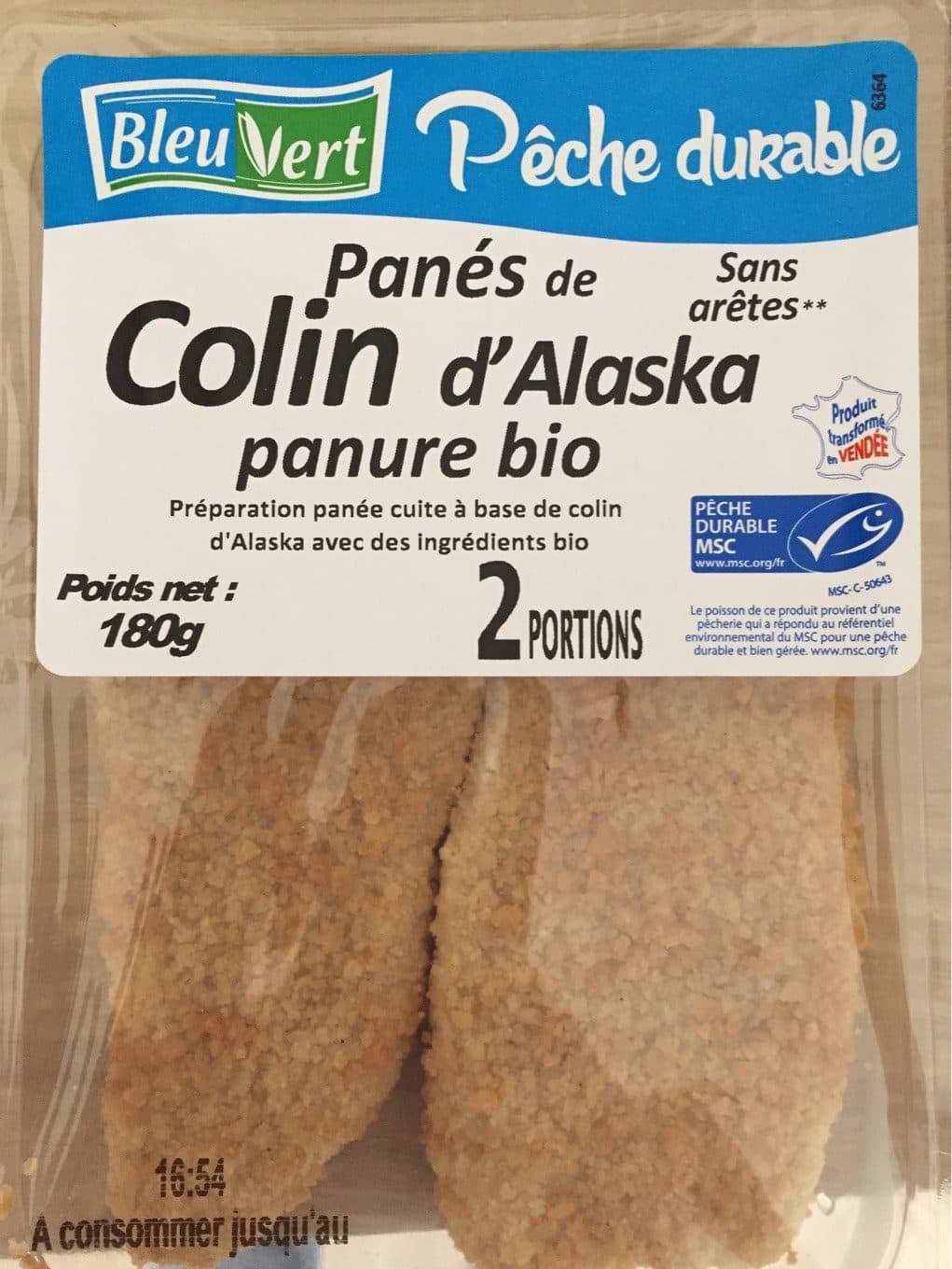 Bleu Vert Panés de colin d’alaska packshot