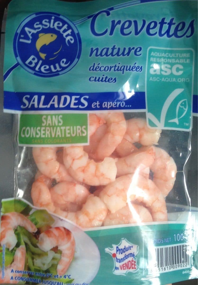 L'assiette Bleue Crevettes nature décortiquées cuites packshot