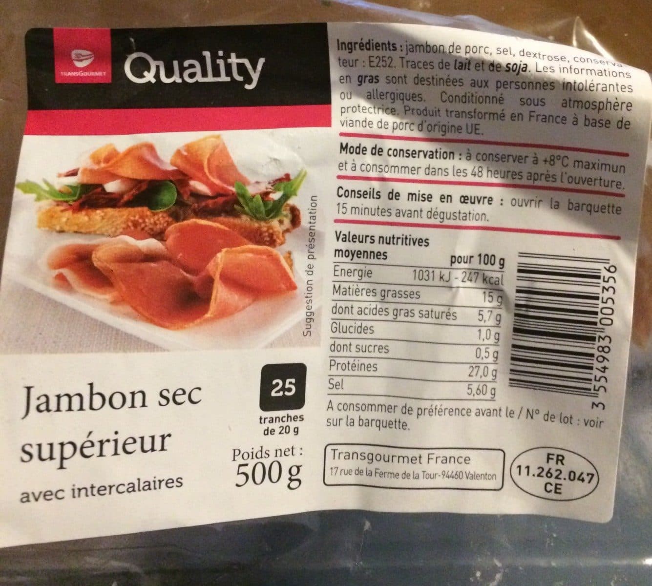 Transgourmet Jambon sec supérieur packshot