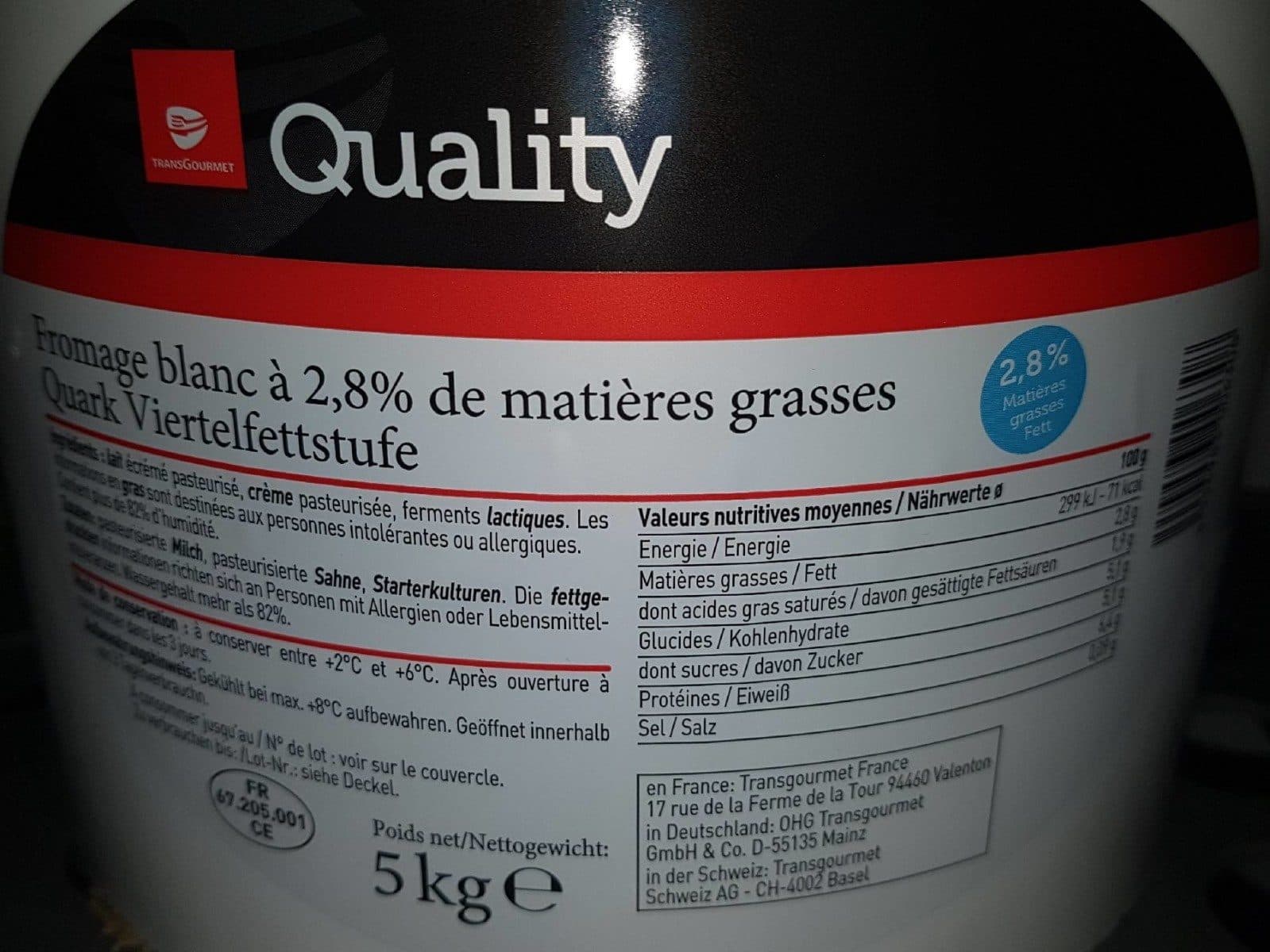 Transgourmet Fromage blanc a 2,8% packshot
