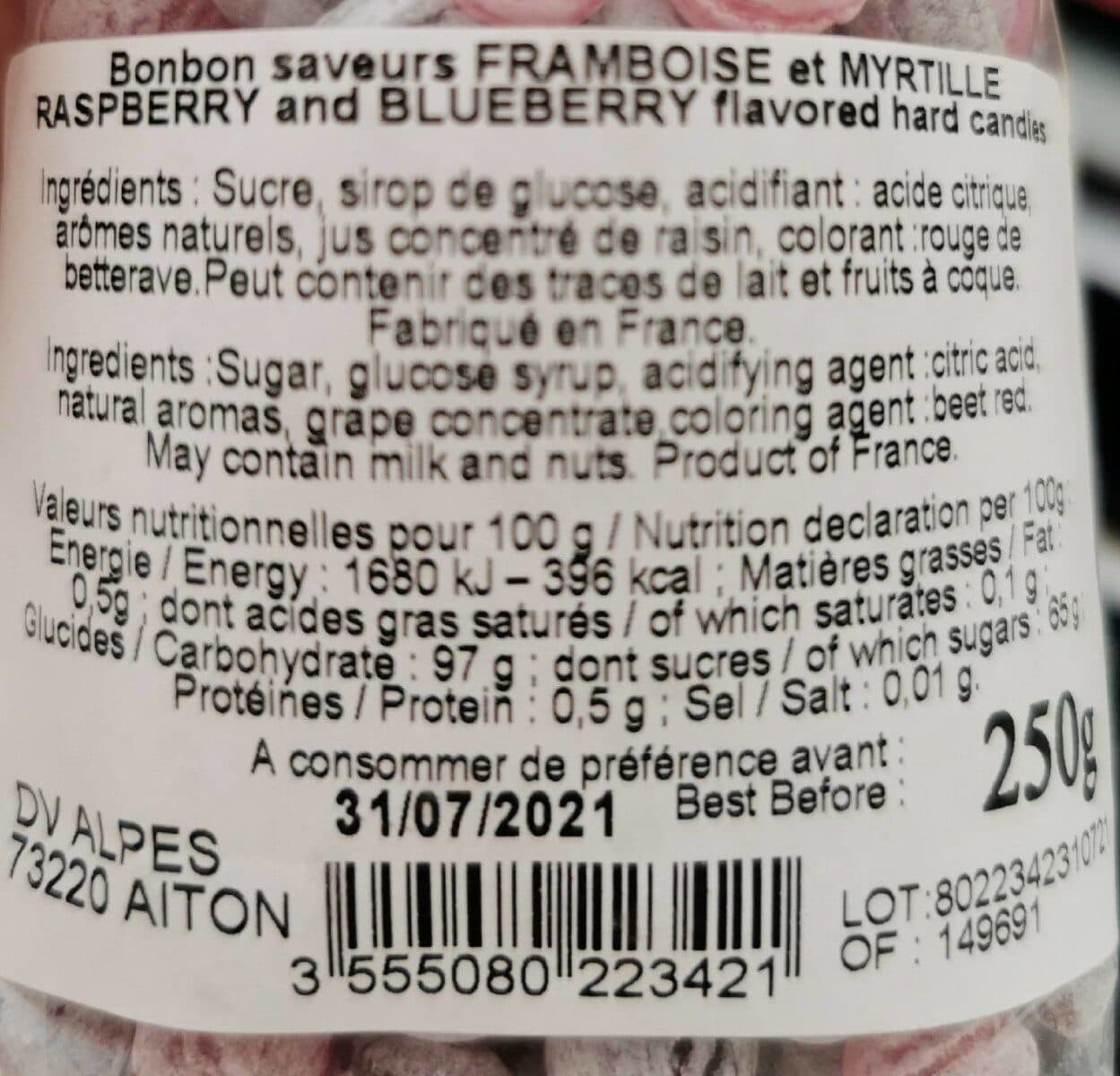 Open Food Facts Bonbon saveurs myrtille framboise packshot
