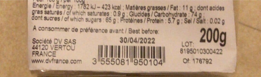 DV SAS Nougat tendre aux amandes packshot
