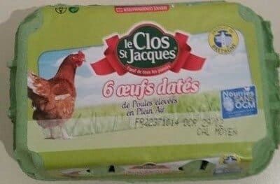 Le Clos St Jacques 6 oeufs datés de poules élevées en plein air en plein air packshot