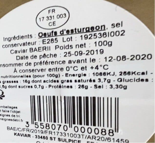 Open Food Facts Caviar Aquitaine packshot