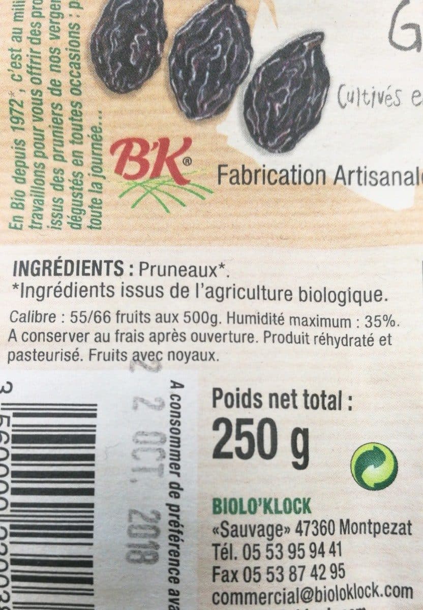 Biolo'Klock Pruneaux gros packshot