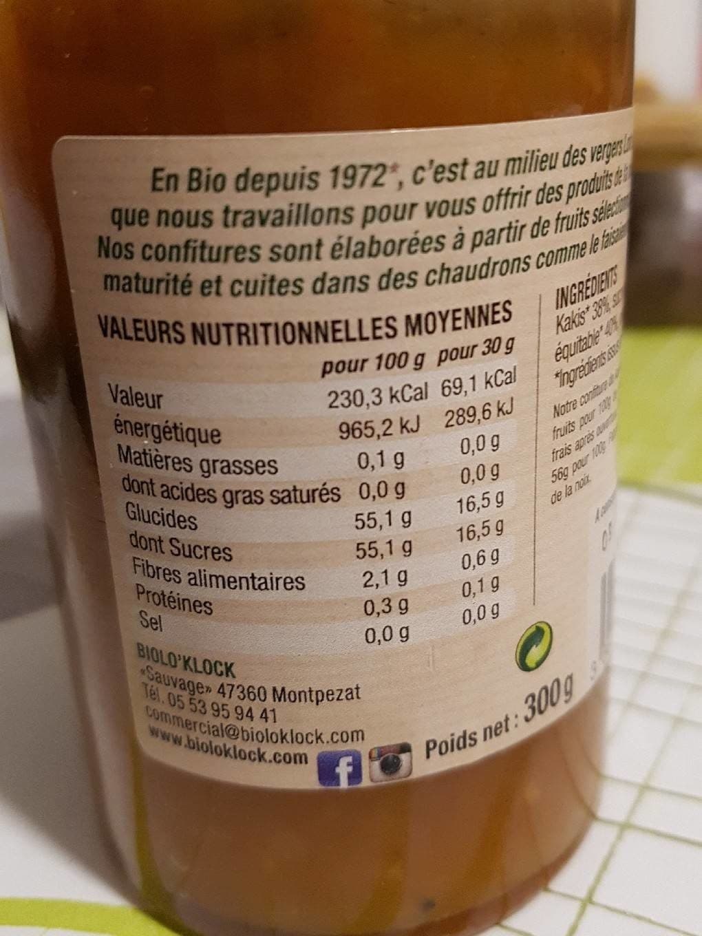 Biolo'Klock Confiture de kakis packshot