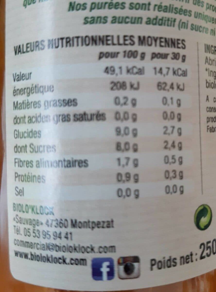 Biolo'Klock Puree De Abricots 100% Fruits packshot