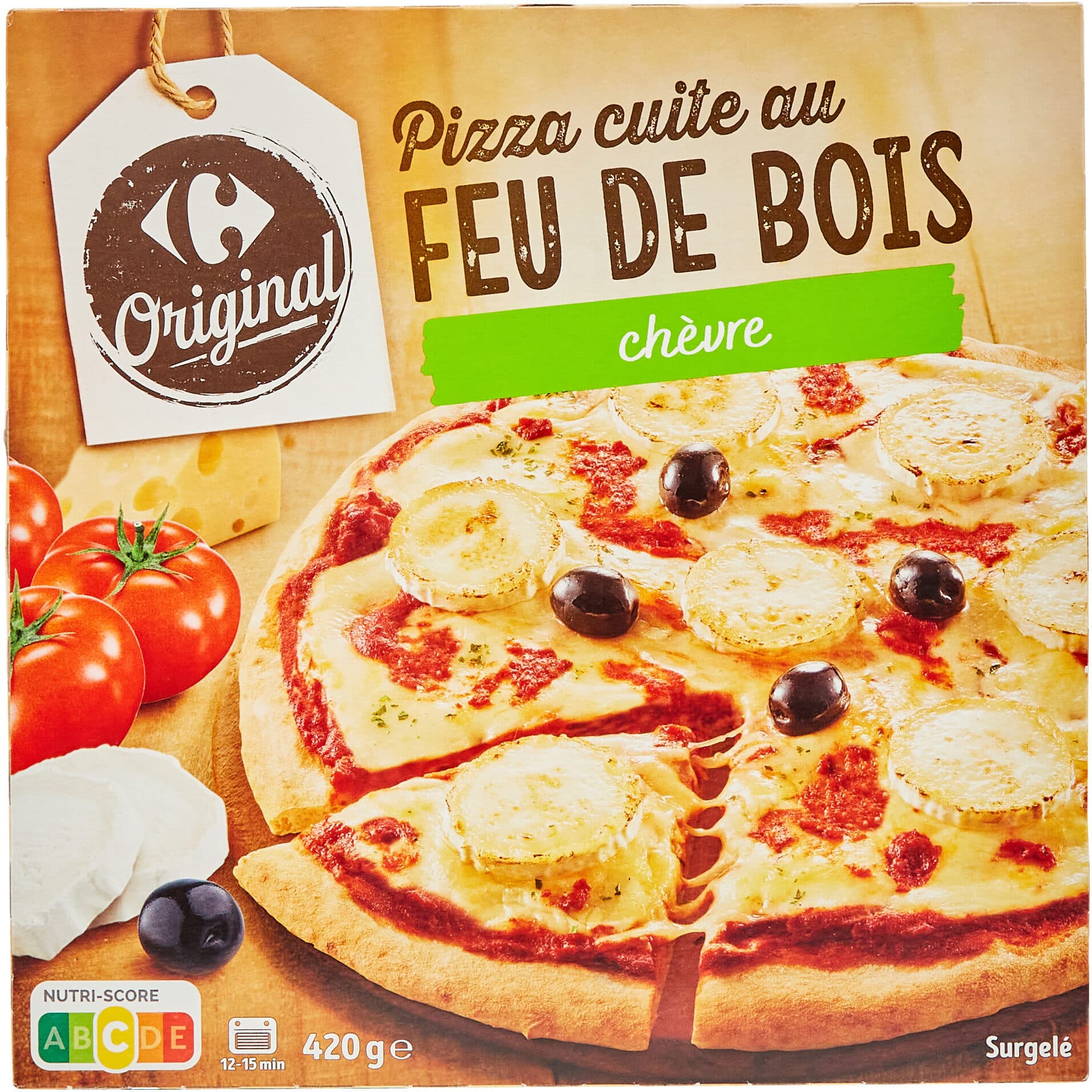 Carrefour Pizza cuite au FEU DE BOIS chèvre packshot