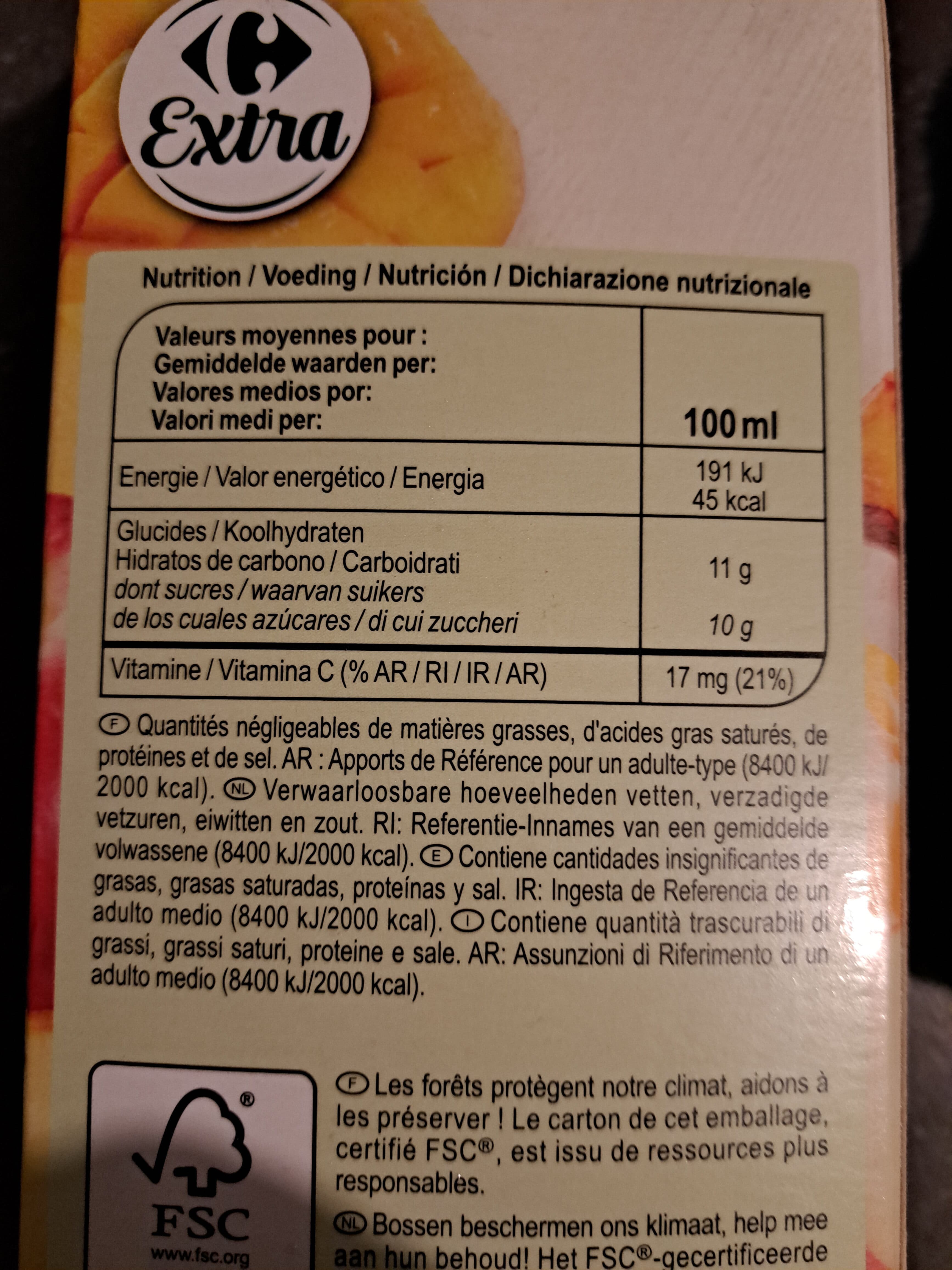Carrefour extra 100% pur jus multifruits packshot