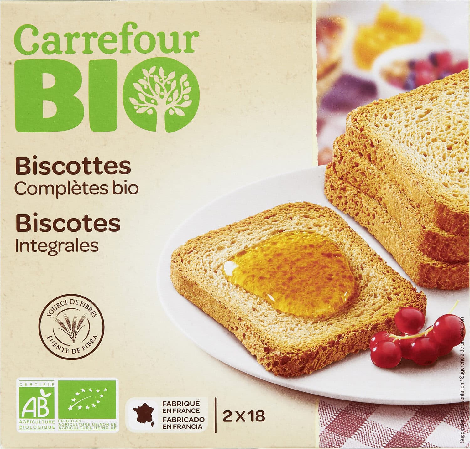 Carrefour Bio Biscottes Complètes bio packshot