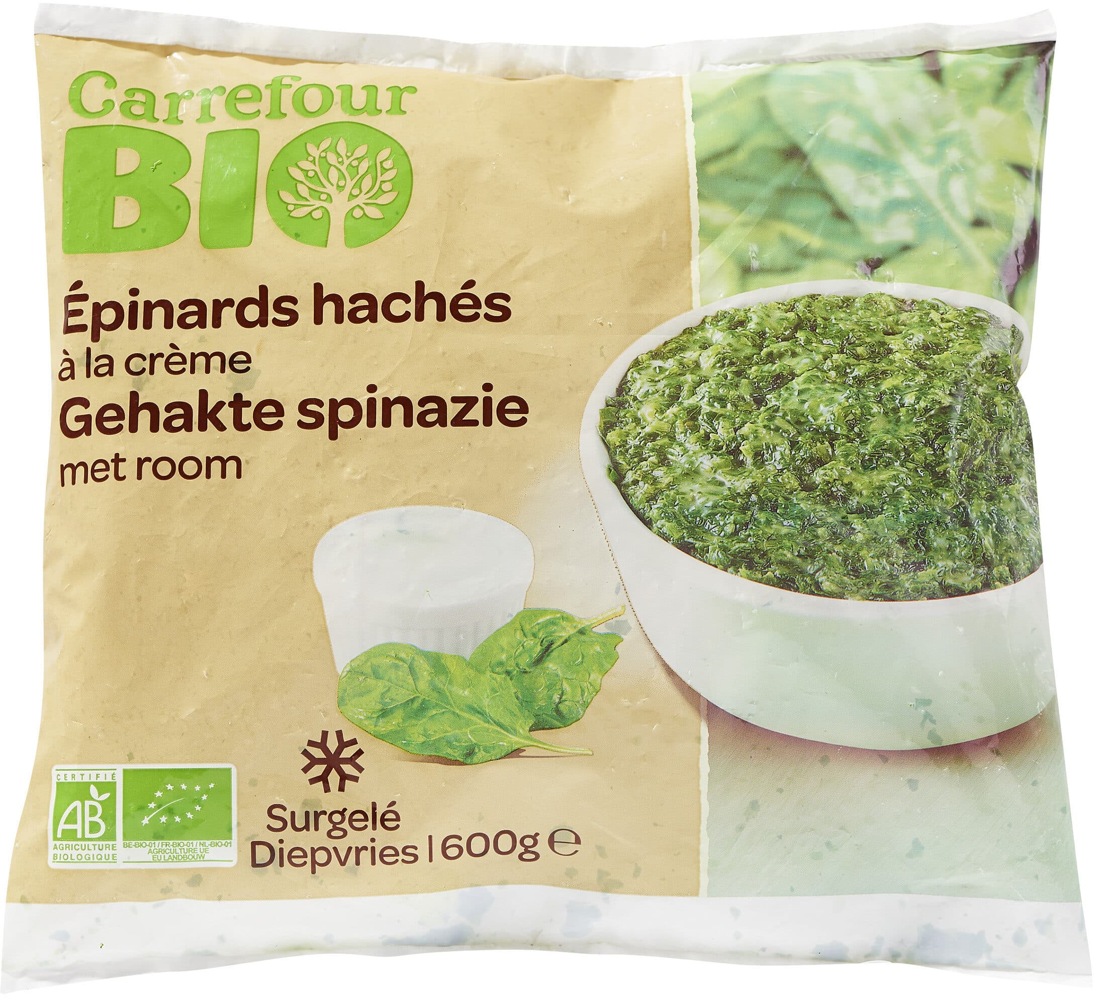 Carrefour BIO Épinards hachés à la crème packshot