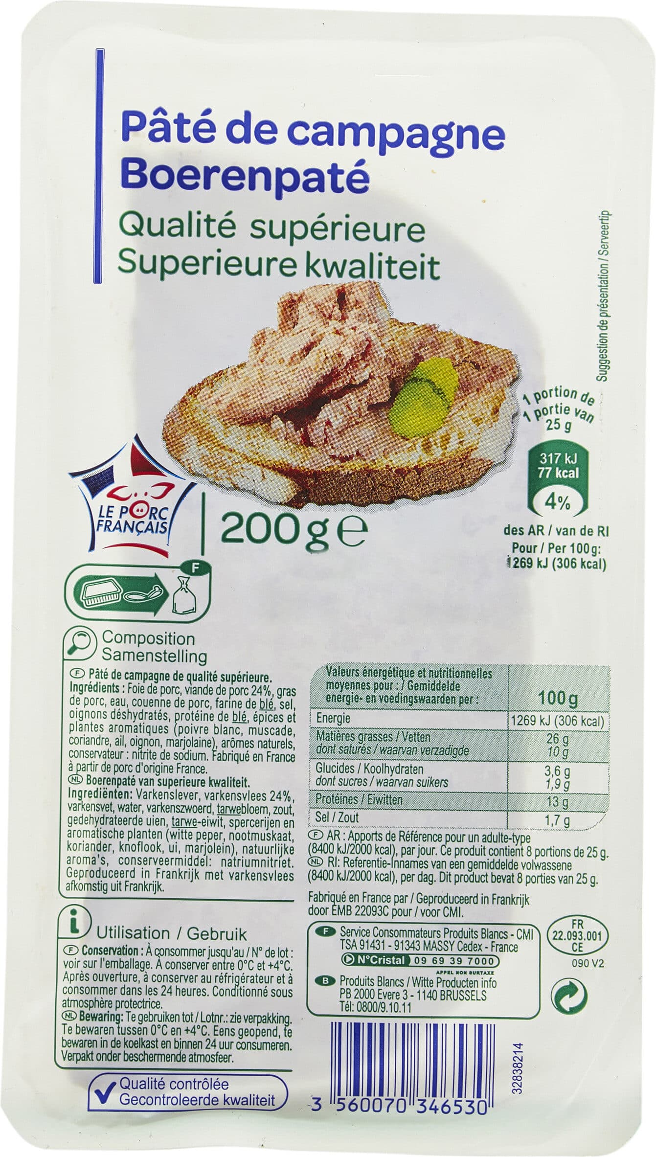 PRODUITS BLANCS Pate de campagne, qualite superieure packshot