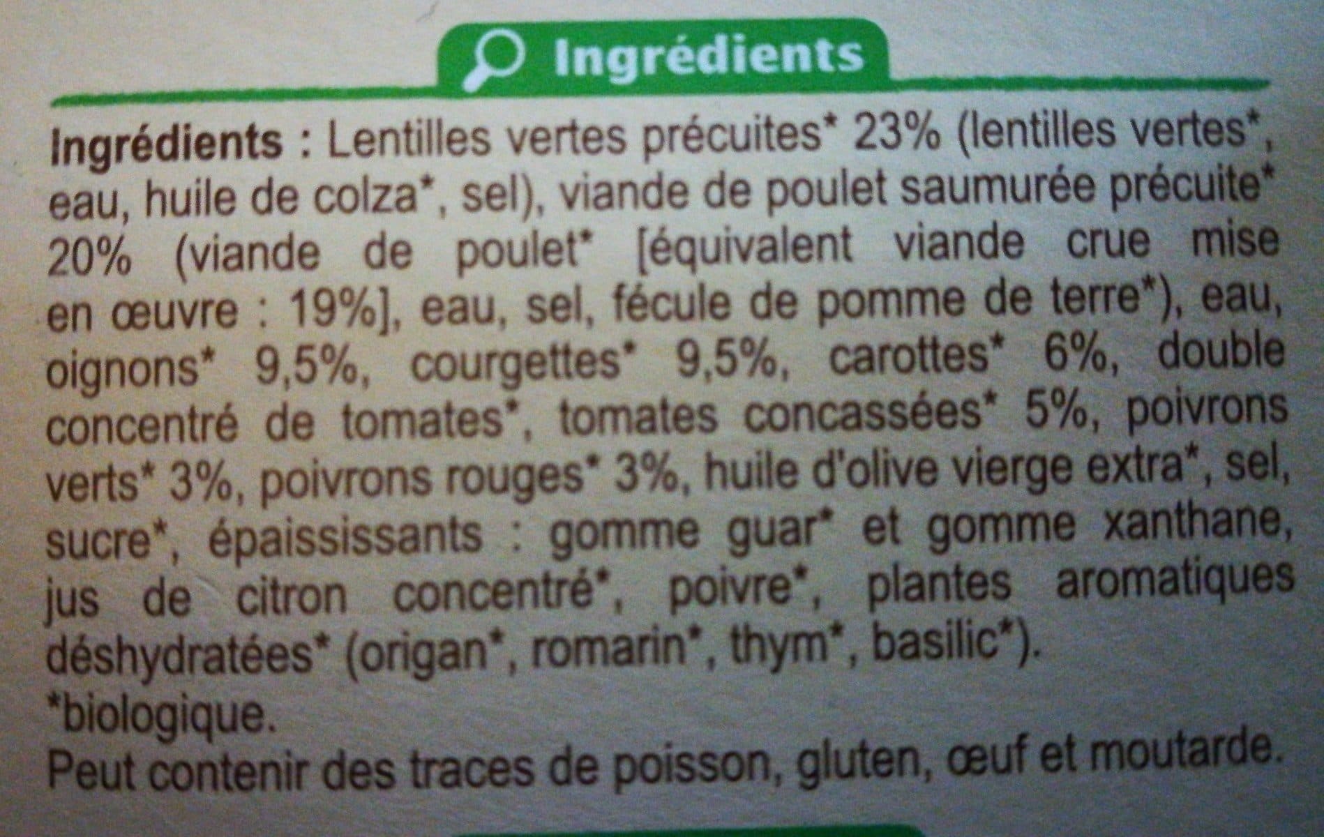 Carrefour BIO Volaille et lentilles aux petits légumes packshot