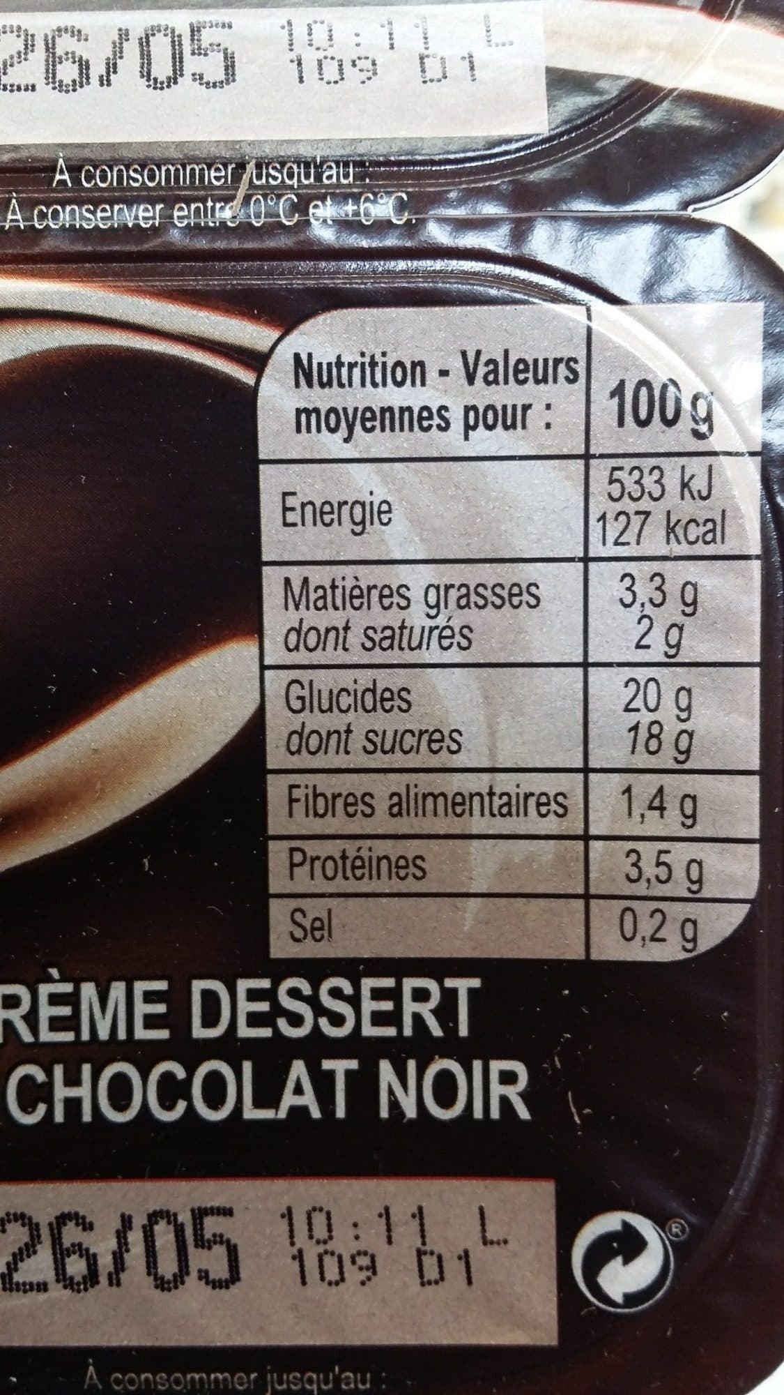 Carrefour Crème dessert chocolat noir packshot