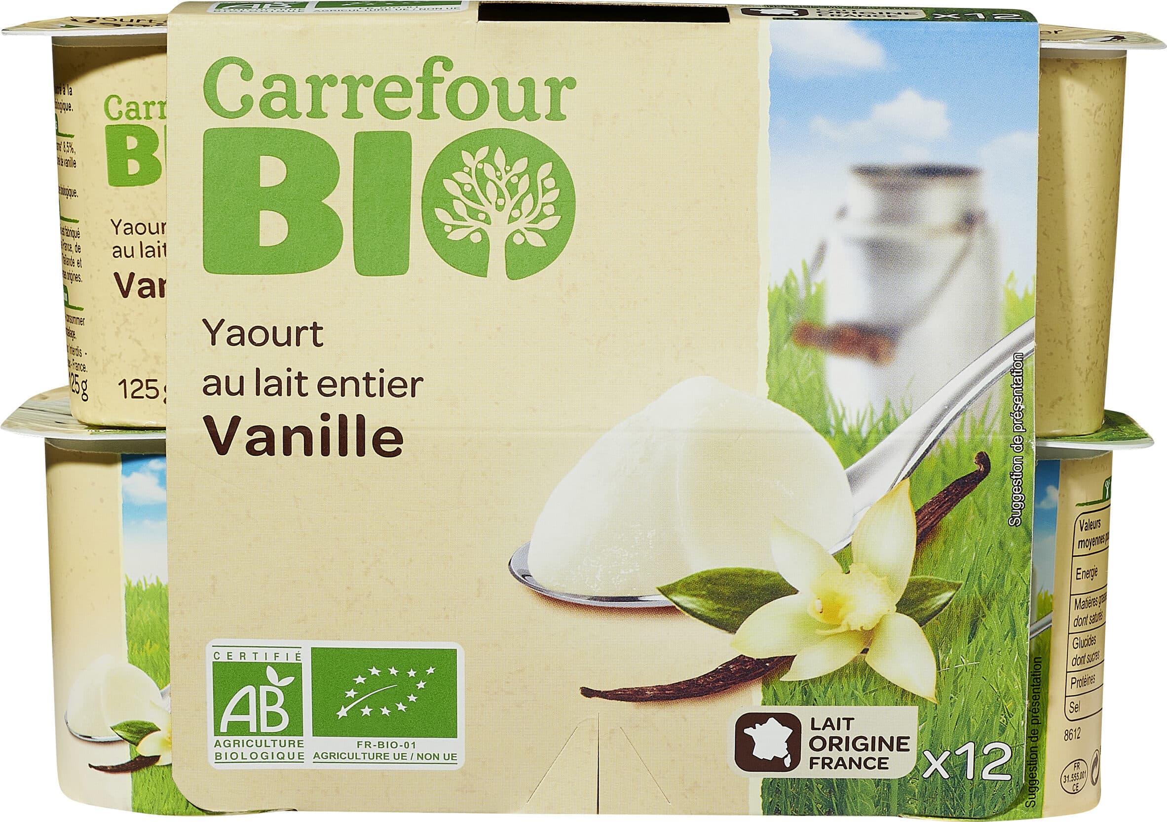 Carrefour BIO Yaourt au lait entier Vanille packshot