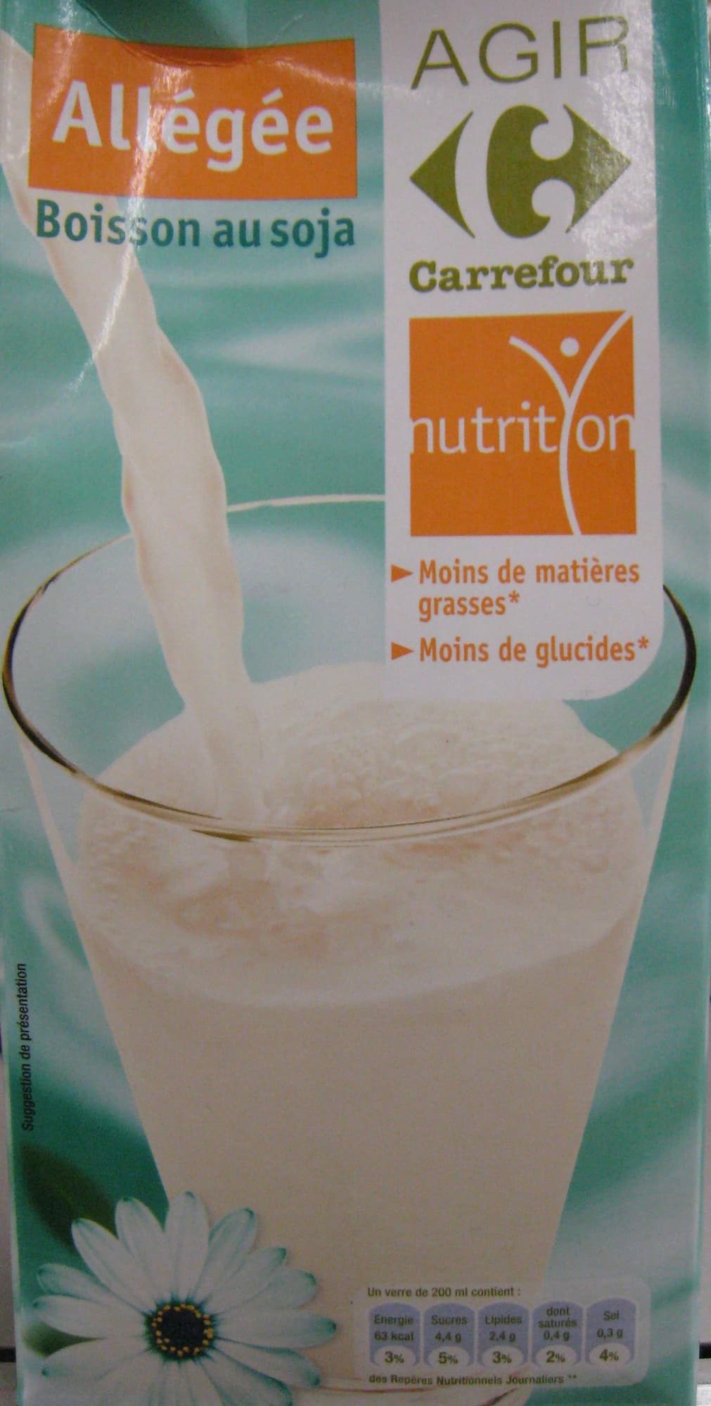 Agir Carrefour nutrition Allégée - Boisson au soja packshot