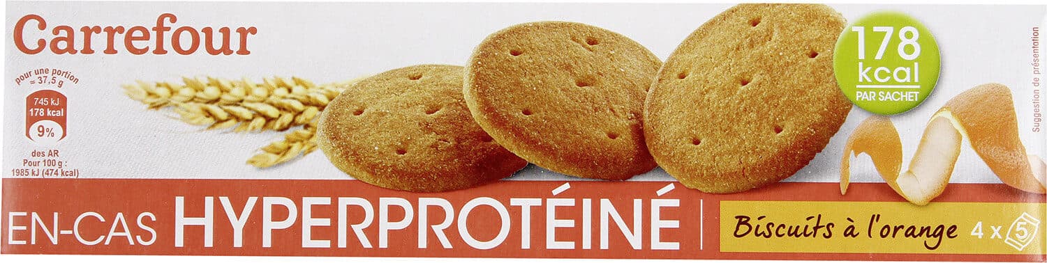 Carrefour En-cas hyperprotéiné Biscuits à l'orange packshot