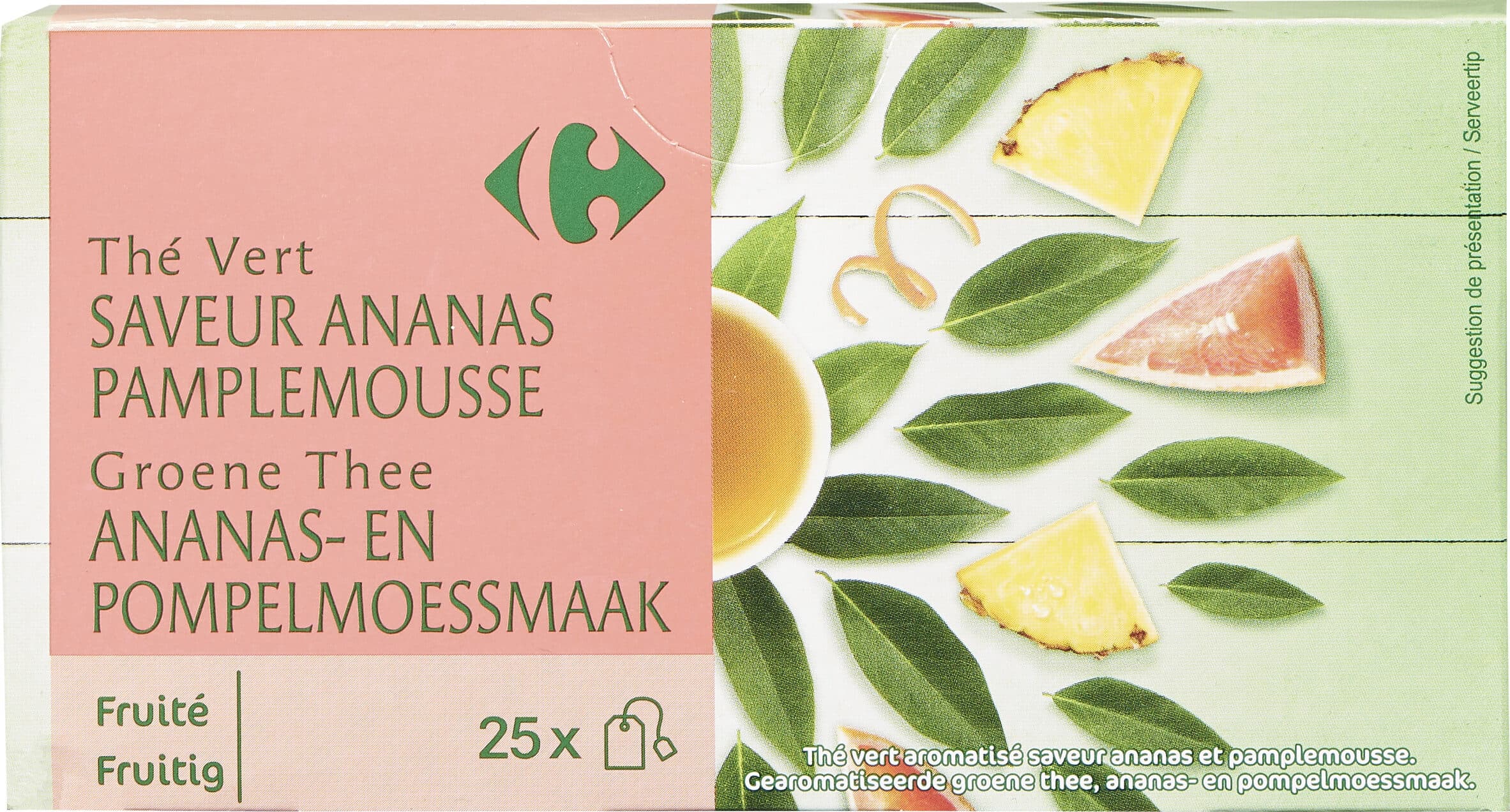 Carrefour Thé vert saveur ananas pamplemousse packshot