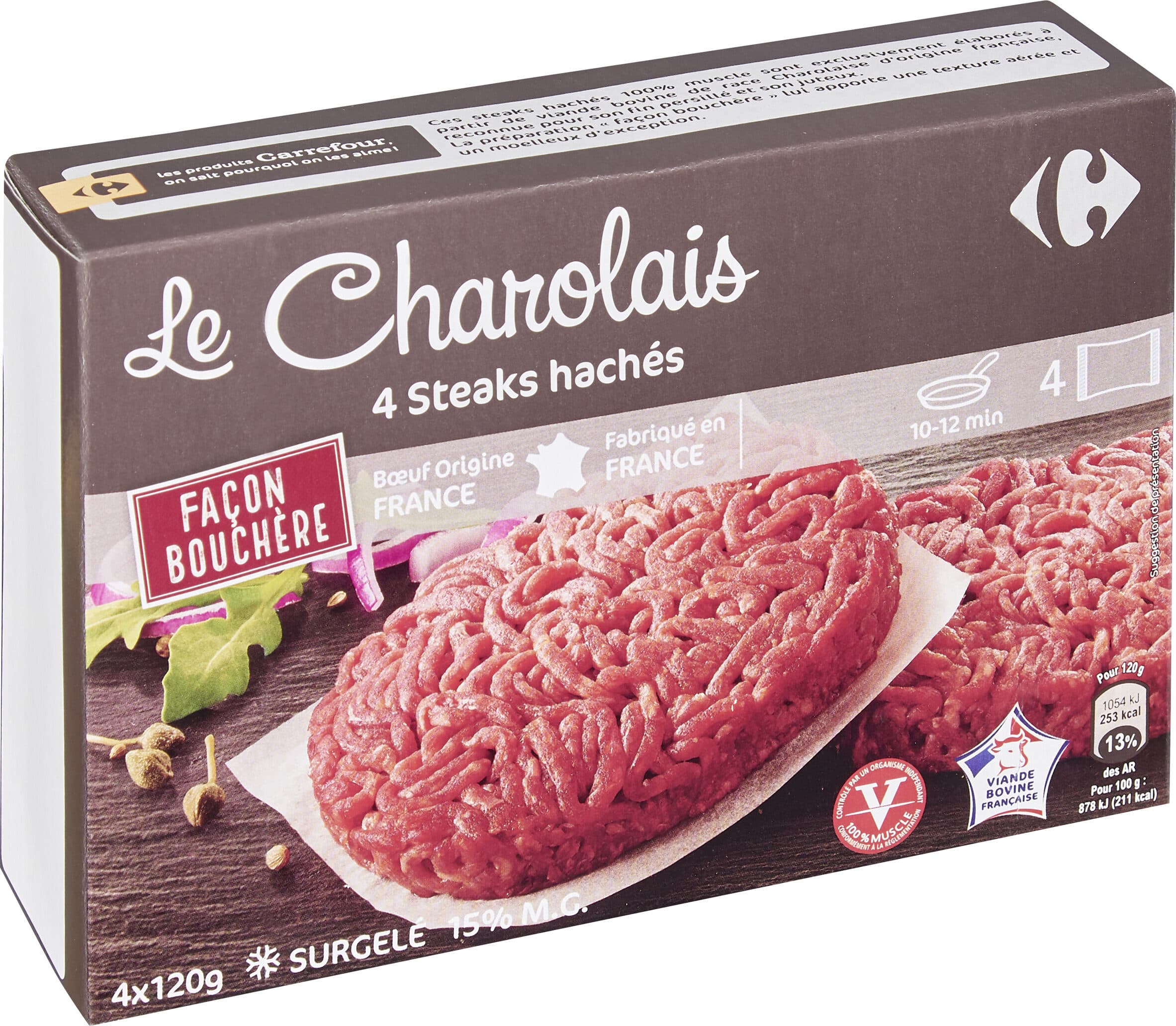 Carrefour Le Charolais 4 steaks hachés Façon Bouchère packshot