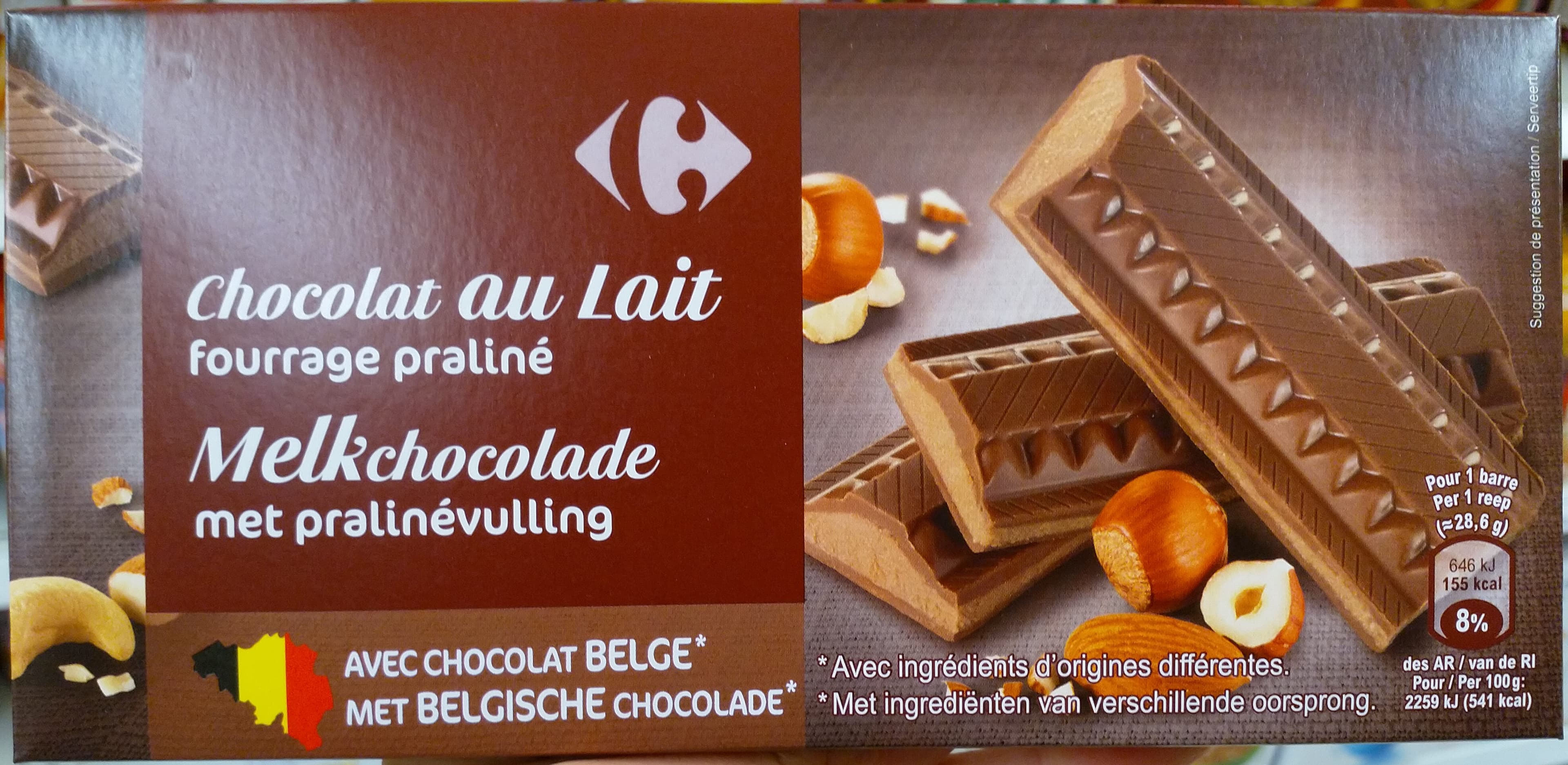Carrefour Chocolat au lait fourrage praline packshot