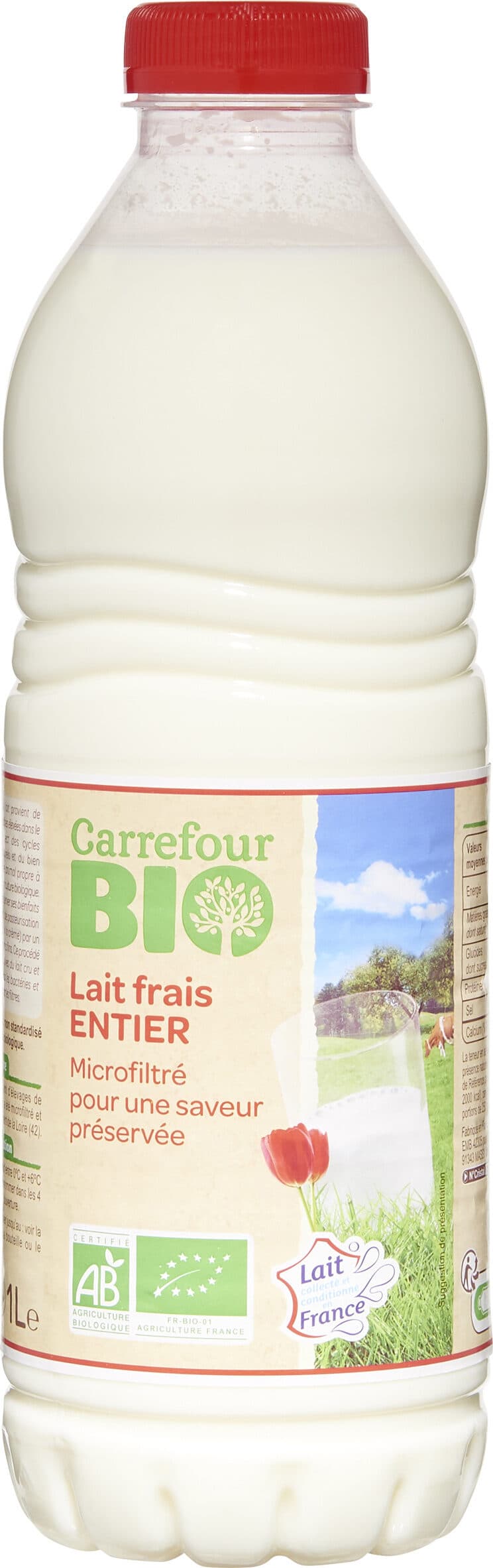 Carrefour BIO Lait frais ENTIER Microfiltré pour une saveur préservée packshot