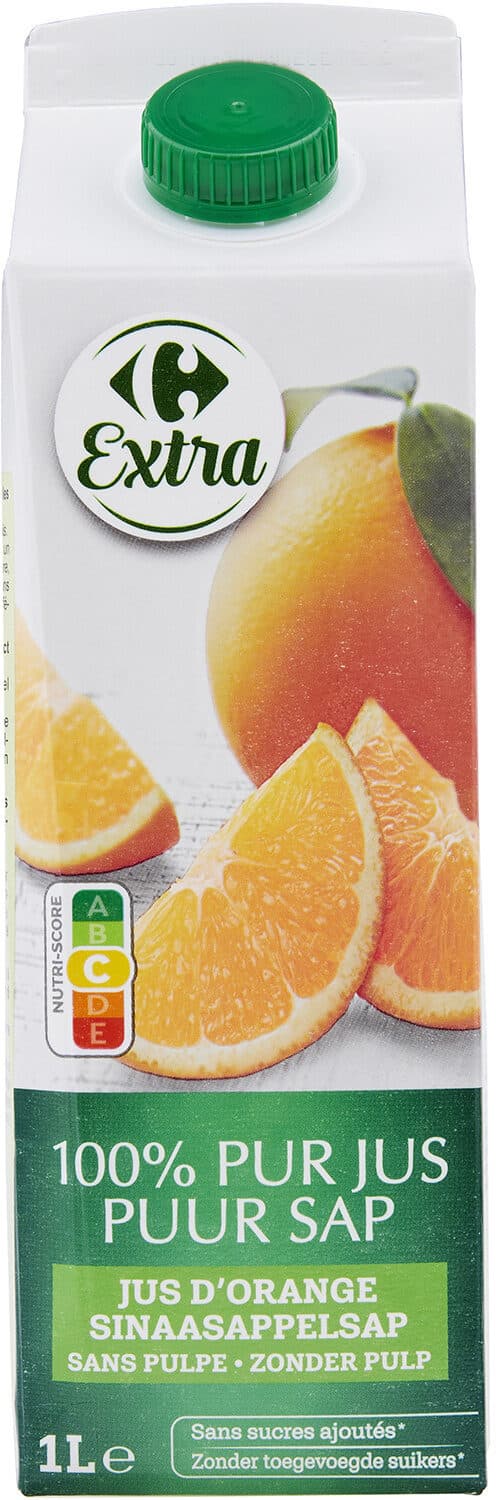 Carrefour 100% pur jus orange sans pulpe packshot