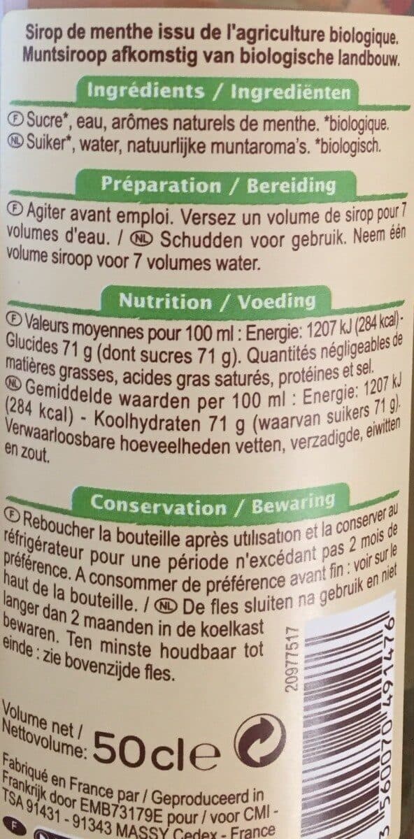 Carrefour BIO Sirop de menthe packshot