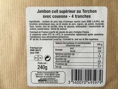 Carrefour Jambon Cuit Supérieur au Torchon avec Couenne packshot