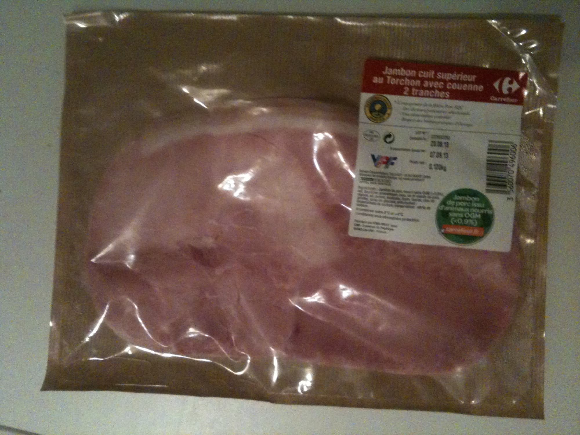 Carrefour Jambon cuit supérieur au Torchon avec Couenne packshot